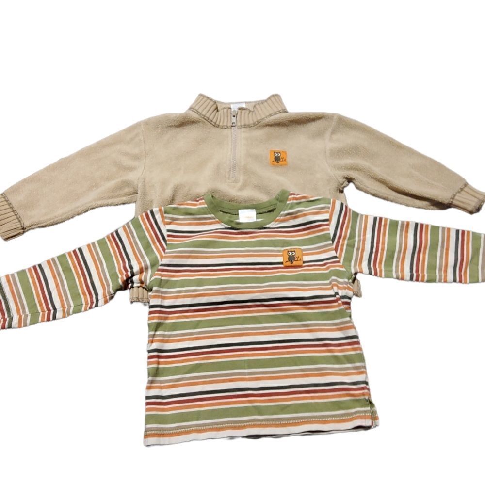 𝅺GYMBOREE size 2T boys tan jacket with stripped long sleeve shirt Set lot